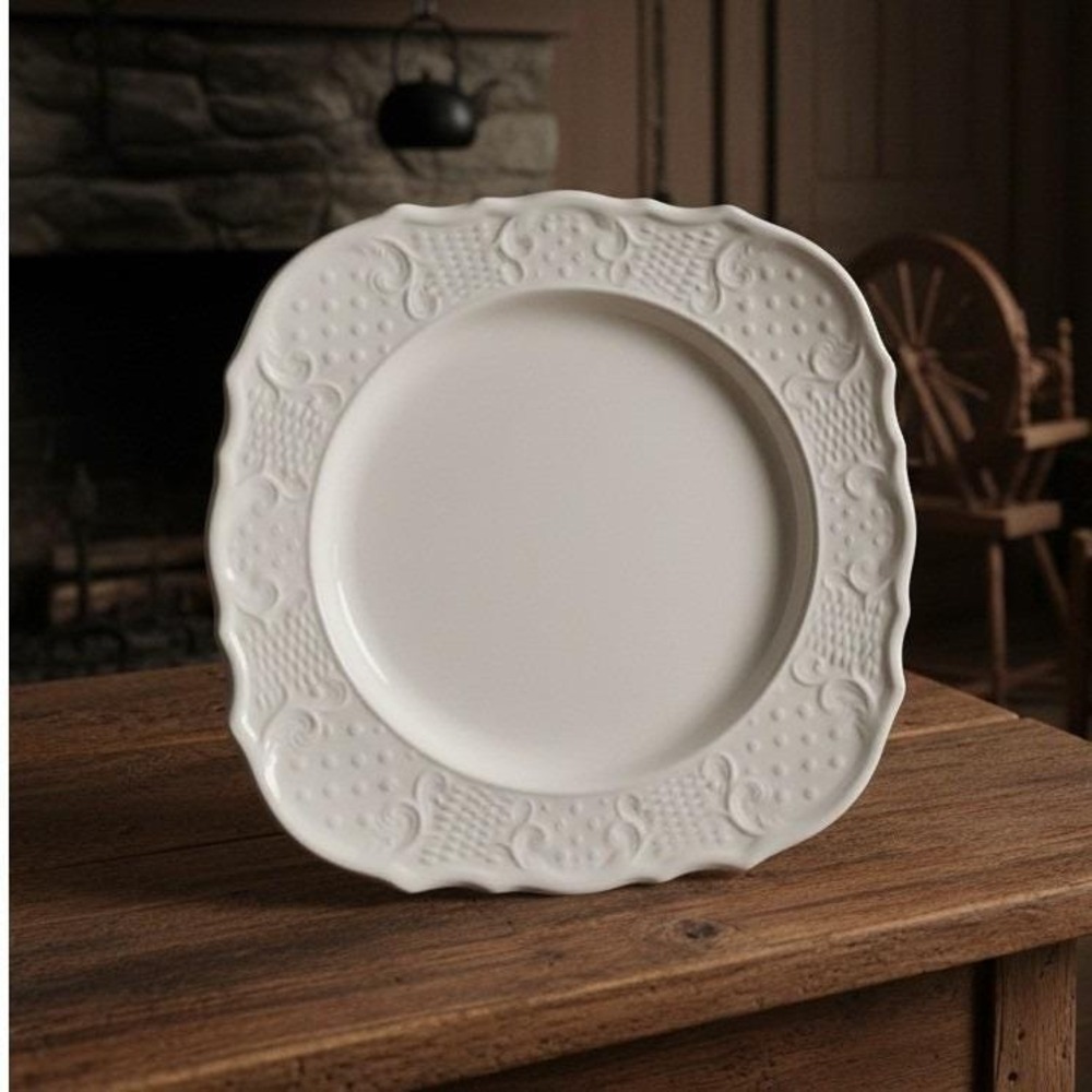 Canonsburg Pottery American Traditional Salad Plate, Ivory Embossed Dish, USA